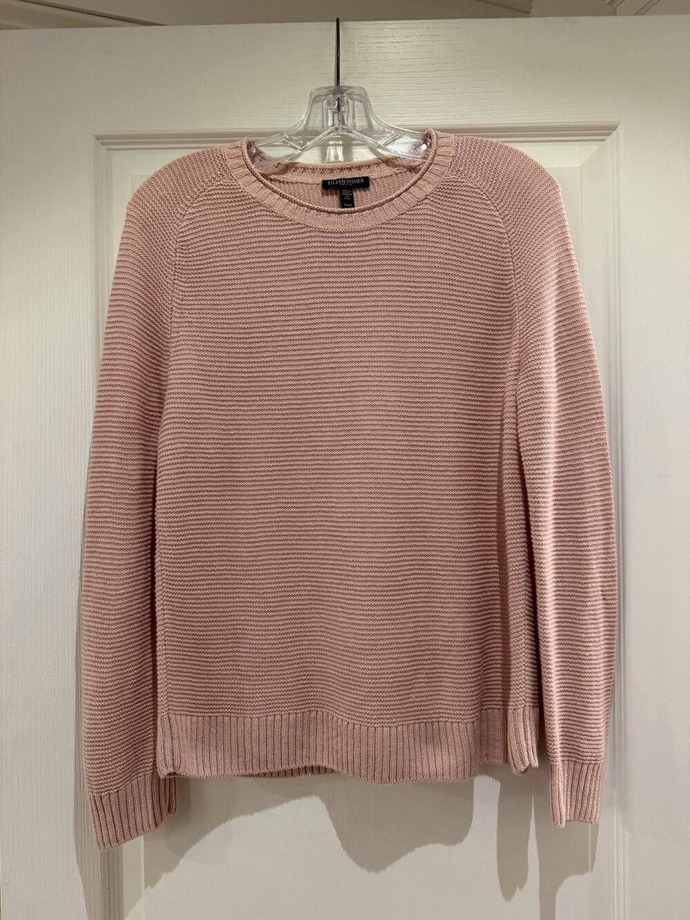 Eileen Fisher Petite PS Pink Organic Linen Cotton Crewneck Knit Sweater